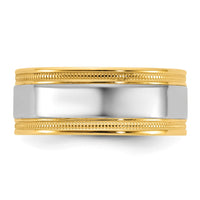 14k Two-Tone Y/W 8mm Milgrain Wedding Band Size 8.5