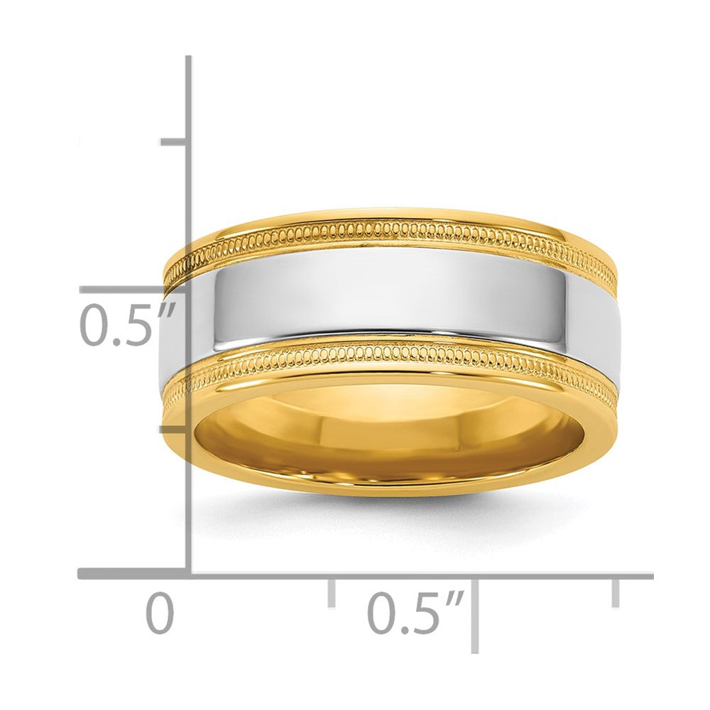 14k Two-Tone Y/W 8mm Milgrain Wedding Band Size 9.5