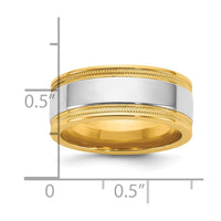 14k Two-Tone Y/W 8mm Milgrain Wedding Band Size 9.5