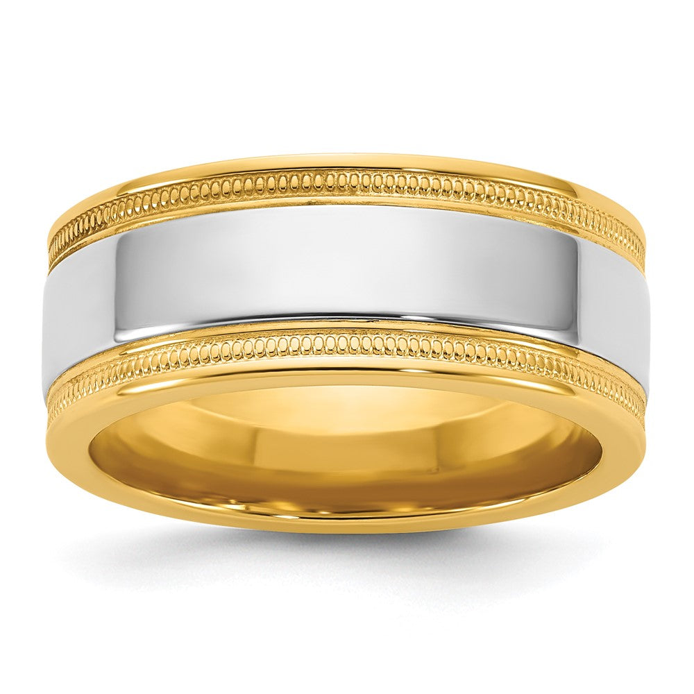 14k Two-Tone Y/W 8mm Milgrain Wedding Band Size 7.5