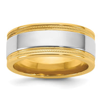 14k Two-Tone Y/W 8mm Milgrain Wedding Band Size 7.5
