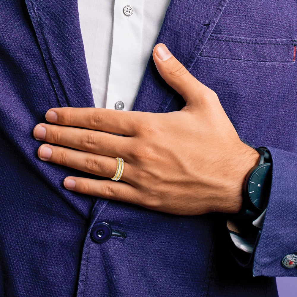 14k Two-Tone Y/W 6mm Double Banded Wedding Band Size 7