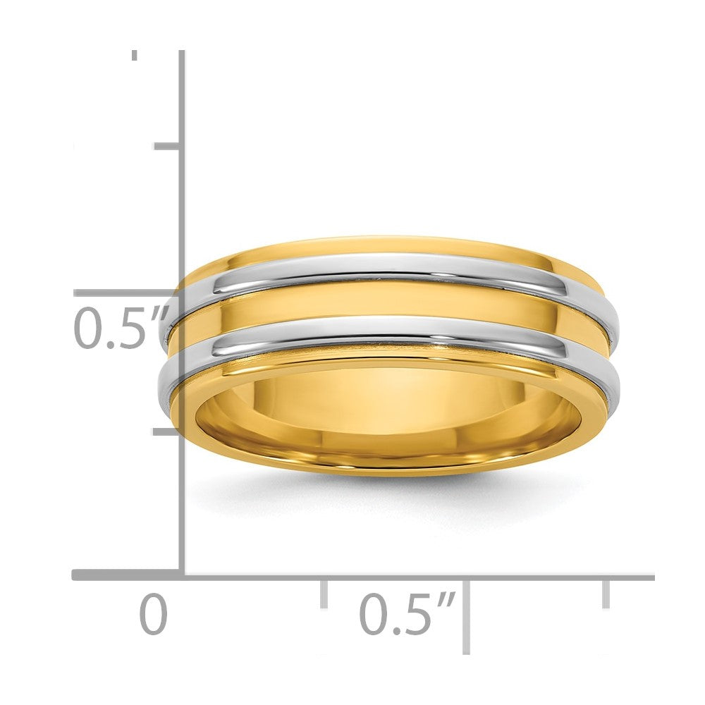 14k Two-Tone Y/W 6mm Double Banded Wedding Band Size 13