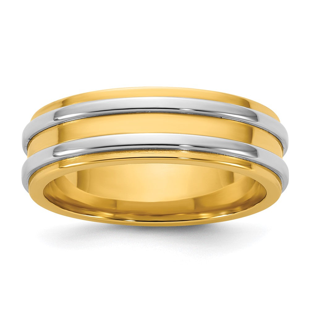 14k Two-Tone Y/W 6mm Double Banded Wedding Band Size 12