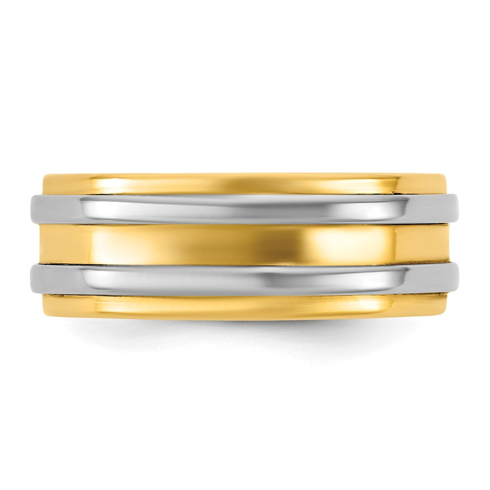 14k Two-Tone Y/W 7mm Double Banded Wedding Band Size 10.5