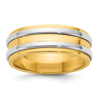 14k Two-Tone Y/W 7mm Double Banded Wedding Band Size 10.5