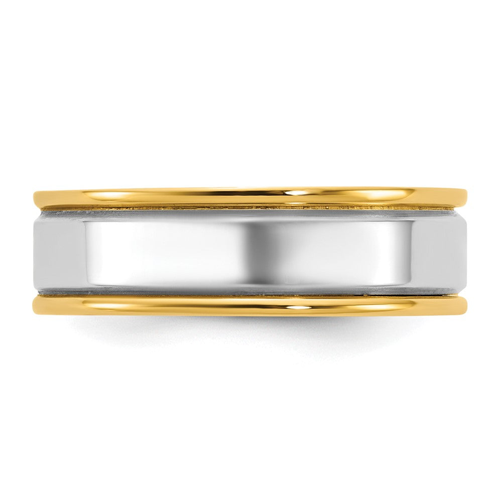 14k Two-Tone Y/W 6mm Step Up Beveled Wedding Band Size 13.5