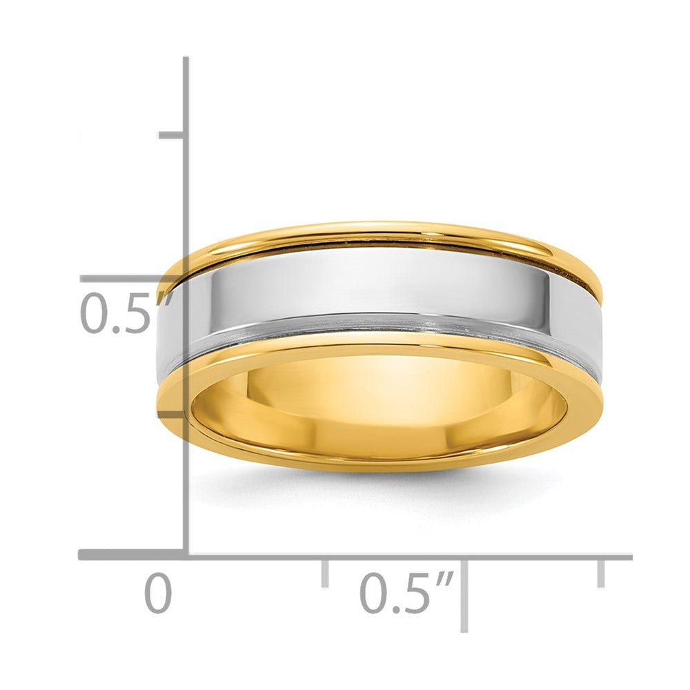 14k Two-Tone Y/W 6mm Step Up Beveled Wedding Band Size 13.5