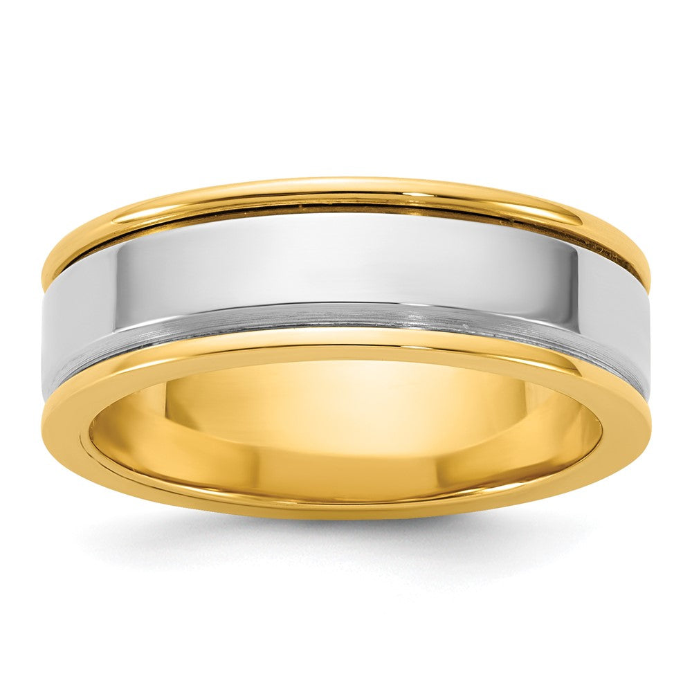 14k Two-Tone Y/W 6mm Step Up Beveled Wedding Band Size 12