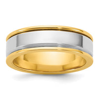 14k Two-Tone Y/W 6mm Step Up Beveled Wedding Band Size 10.5