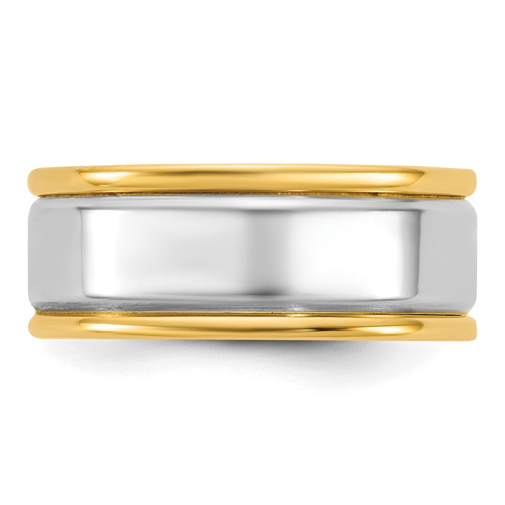 14k Two-Tone Y/W 7mm Step Up Beveled Wedding Band Size 7.5