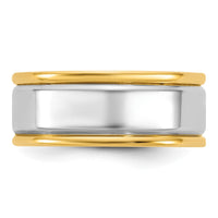 14k Two-Tone Y/W 7mm Step Up Beveled Wedding Band Size 7.5