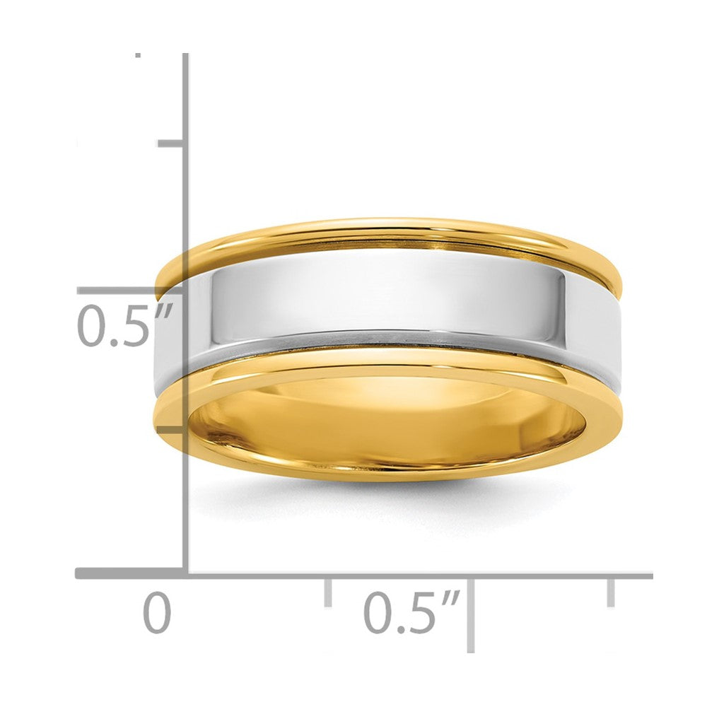 14k Two-Tone Y/W 7mm Step Up Beveled Wedding Band Size 12.5