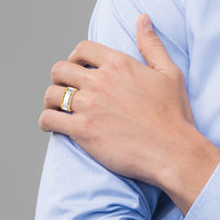 14k Two-Tone Y/W 8mm Step Up Beveled Wedding Band Size 12.5