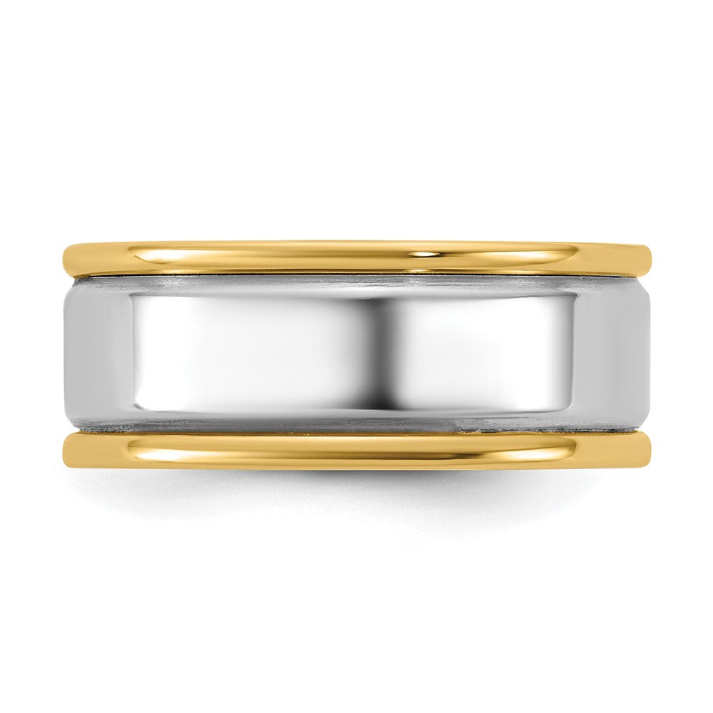 14k Two-Tone Y/W 8mm Step Up Beveled Wedding Band Size 13.5