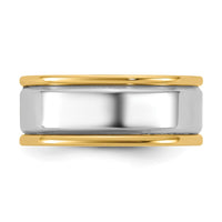 14k Two-Tone Y/W 8mm Step Up Beveled Wedding Band Size 7.5