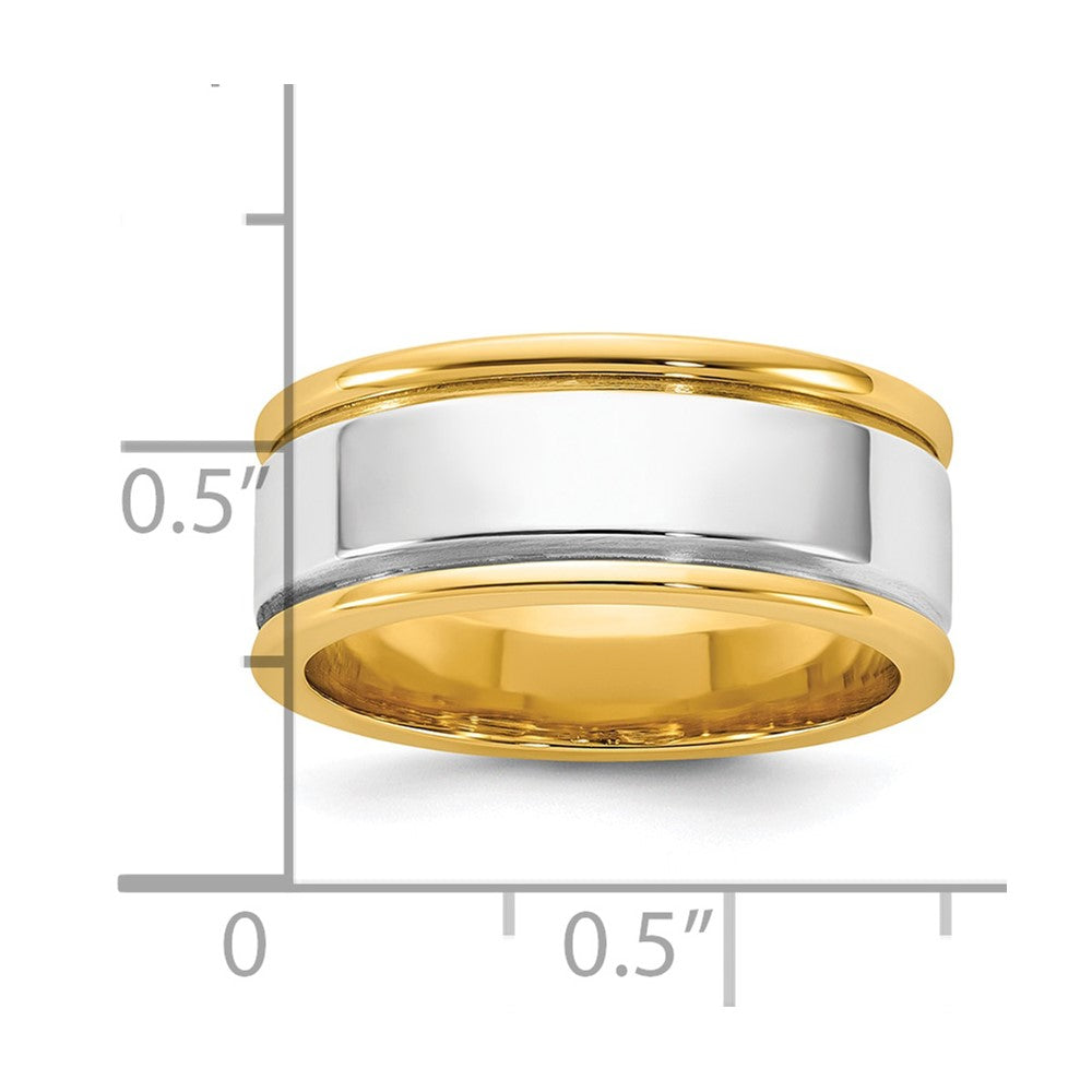 14k Two-Tone Y/W 8mm Step Up Beveled Wedding Band Size 11.5