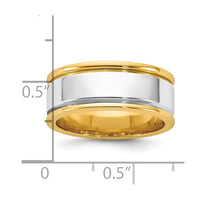 14k Two-Tone Y/W 8mm Step Up Beveled Wedding Band Size 10.5