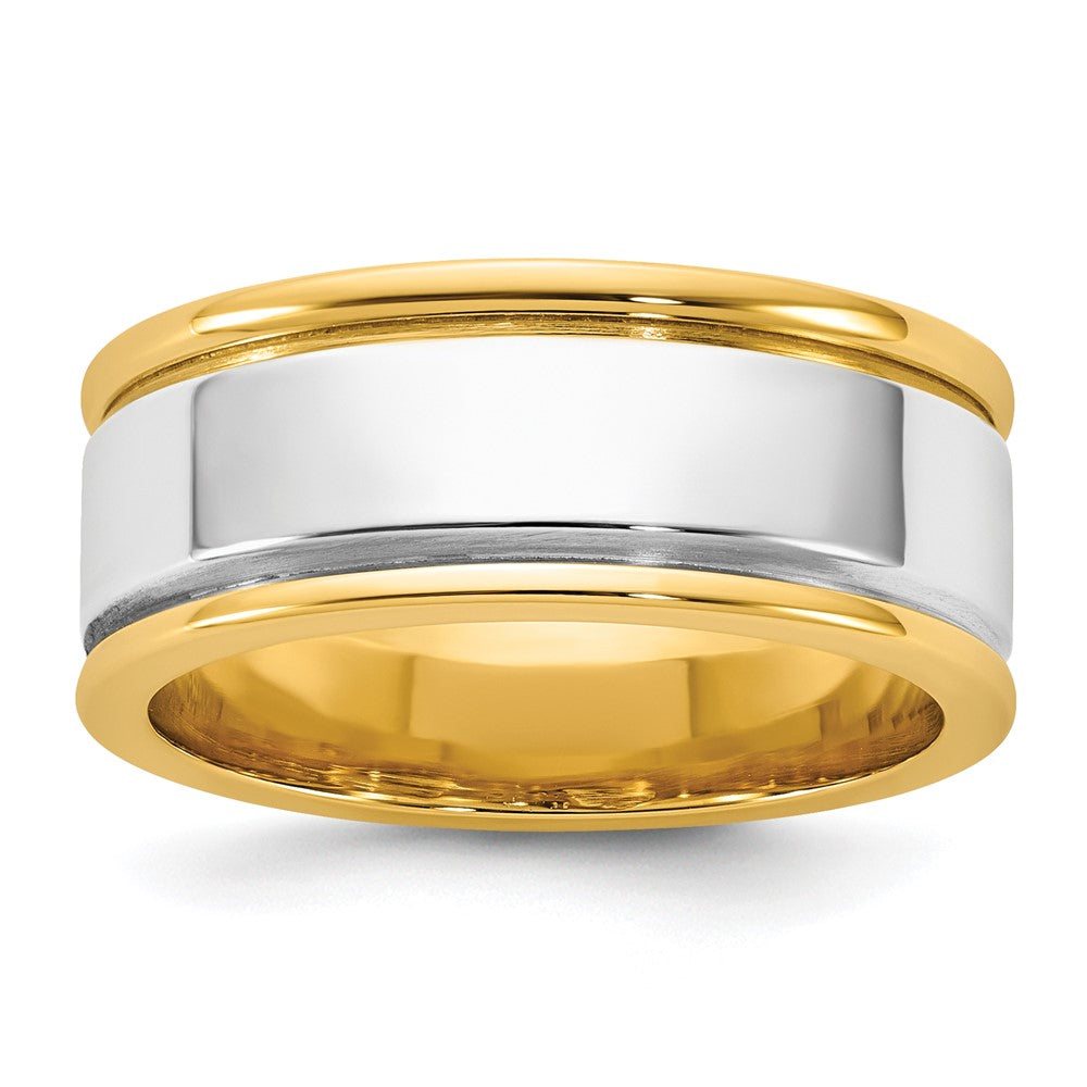 14k Two-Tone Y/W 8mm Step Up Beveled Wedding Band Size 12