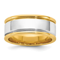 14k Two-Tone Y/W 8mm Step Up Beveled Wedding Band Size 12