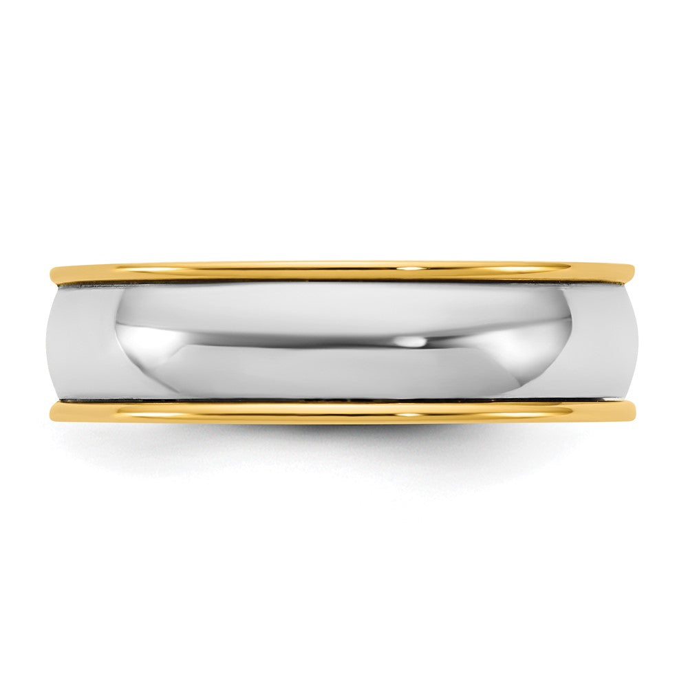 14k Two-Tone Y/W 6mm Half Round Wedding Band Size 10.5