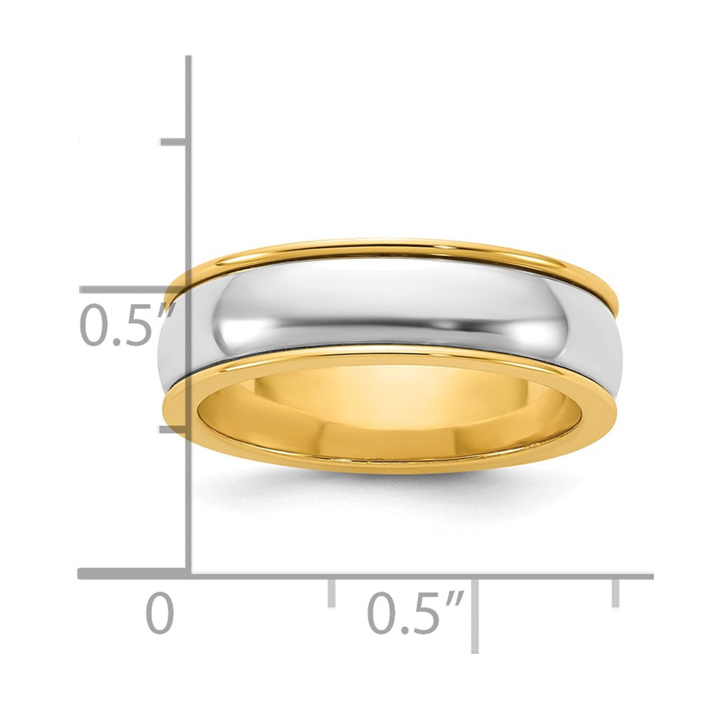 14k Two-Tone Y/W 6mm Half Round Wedding Band Size 13.5