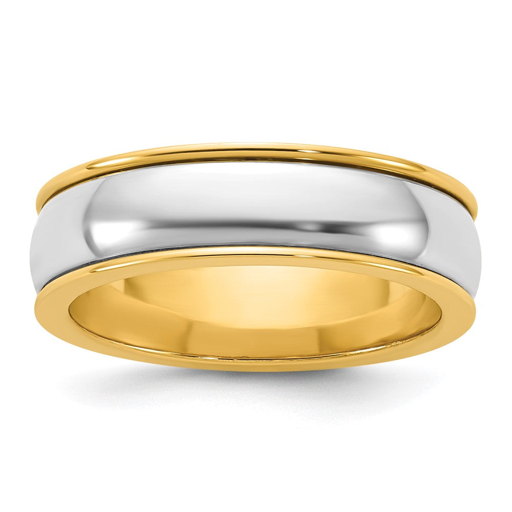 14k Two-Tone Y/W 6mm Half Round Wedding Band Size 7.5