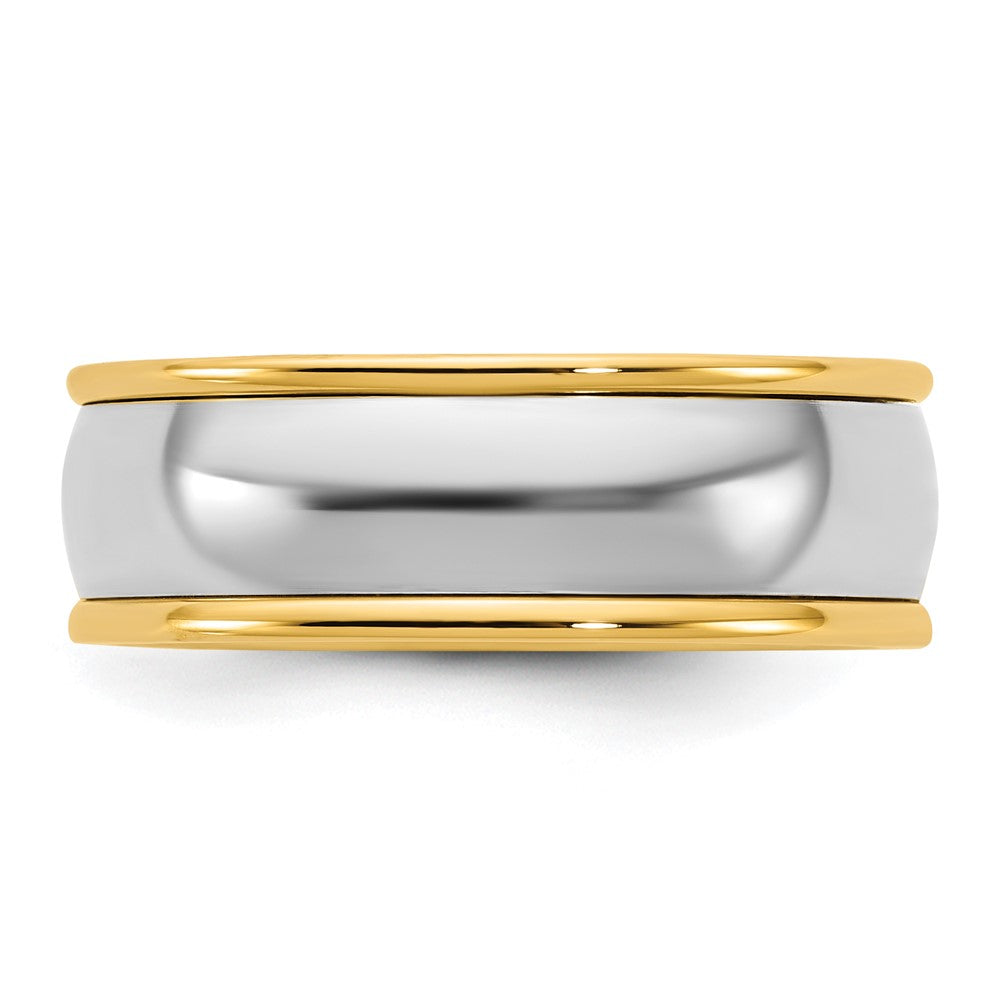 14k Two-Tone Y/W 7mm Half Round Wedding Band Size 11.5