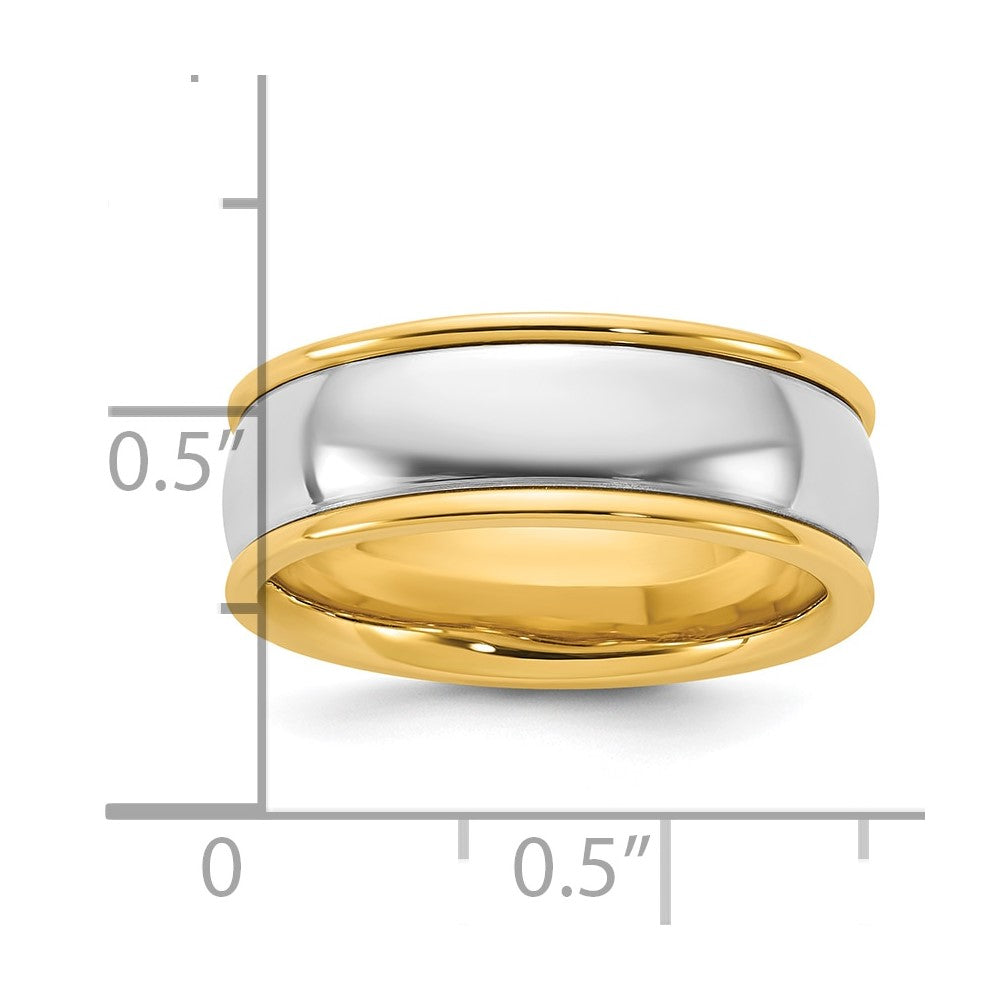 14k Two-Tone Y/W 7mm Half Round Wedding Band Size 10.5
