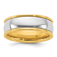 14k Two-Tone Y/W 7mm Half Round Wedding Band Size 7.5