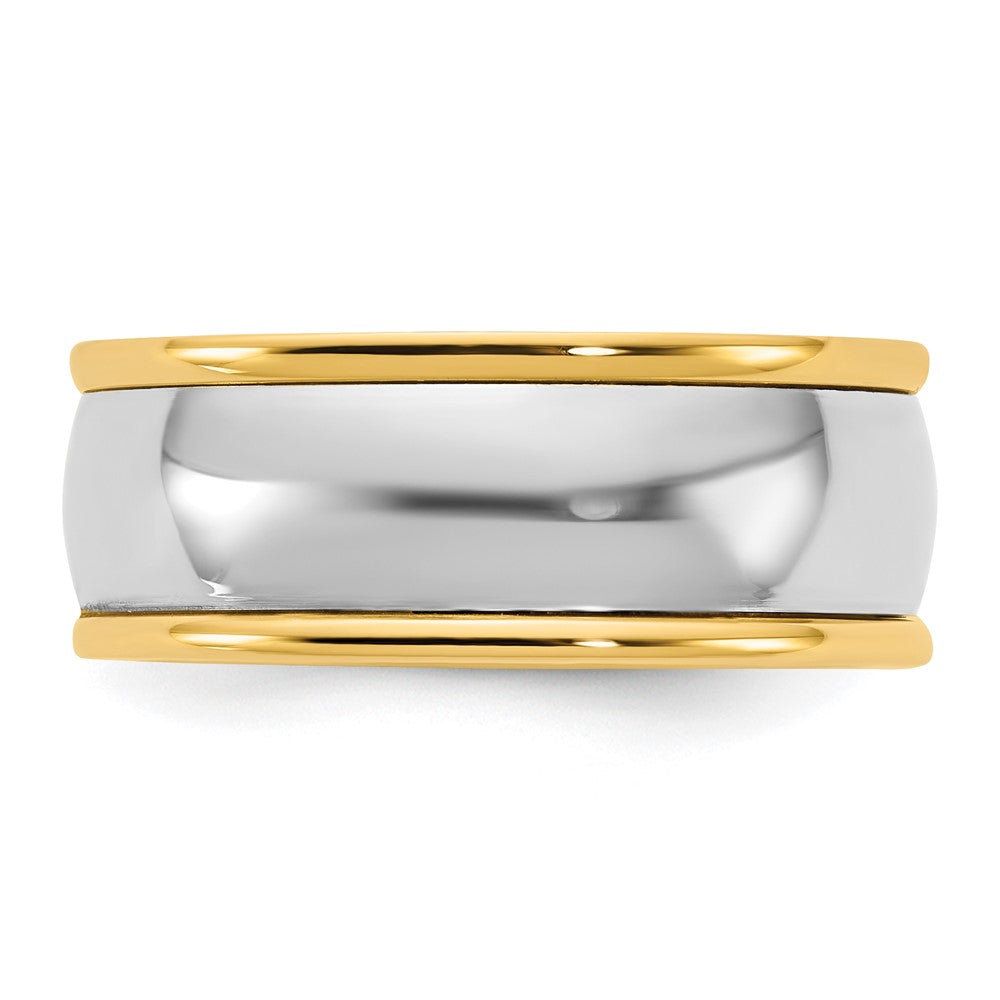 14k Two-Tone Y/W 8mm Half Round Wedding Band Size 11.5