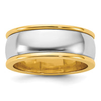 14k Two-Tone Y/W 8mm Half Round Wedding Band Size 9