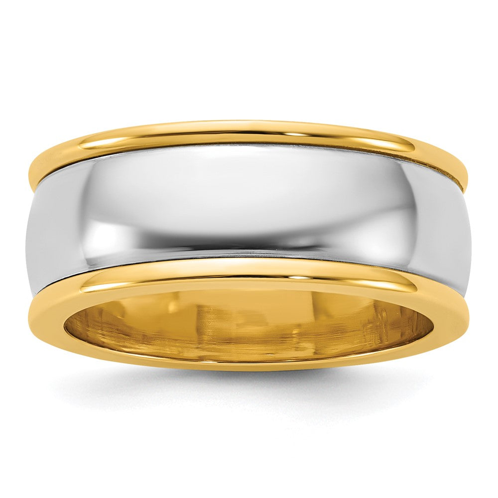 14k Two-Tone Y/W 8mm Half Round Wedding Band Size 13