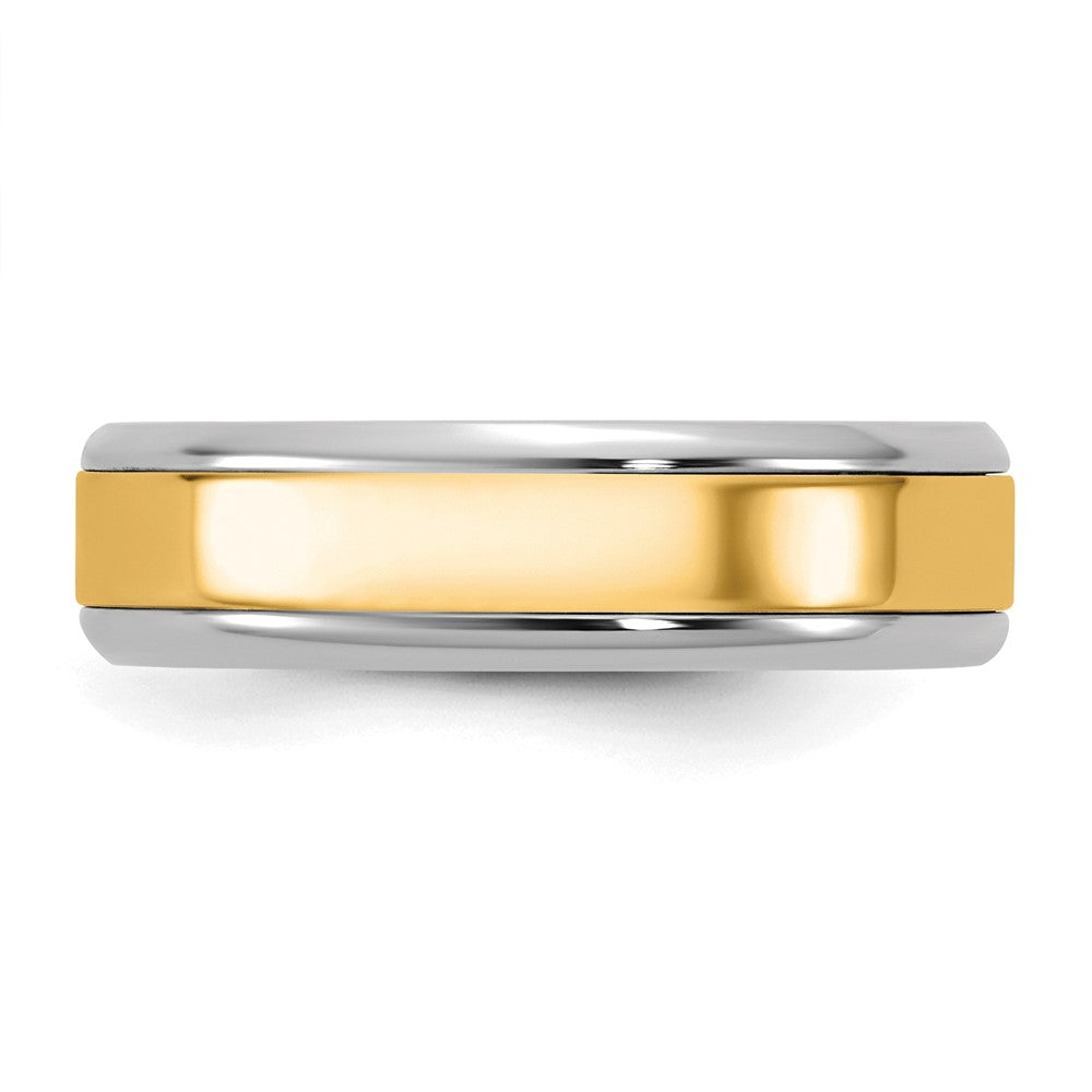 14k Two-Tone W/Y 6mm Beveled Edge Wedding Band Size 8.5