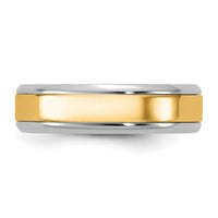 14k Two-Tone W/Y 6mm Beveled Edge Wedding Band Size 8.5