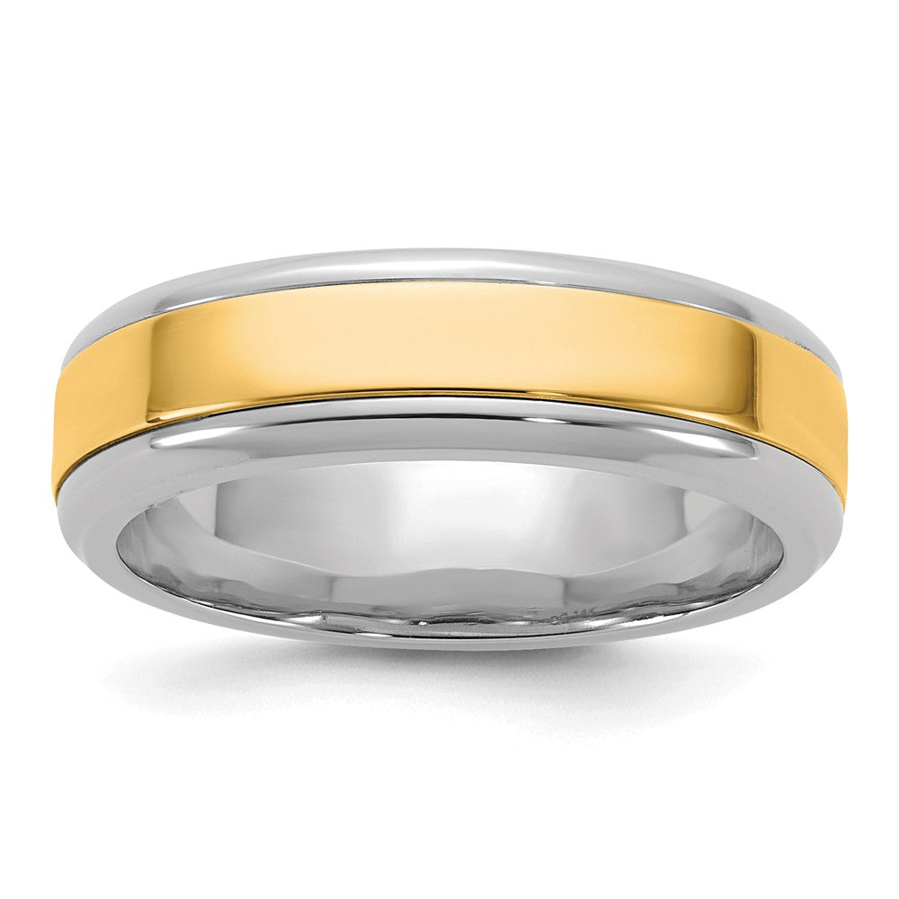 14k Two-Tone W/Y 6mm Beveled Edge Wedding Band Size 10.5