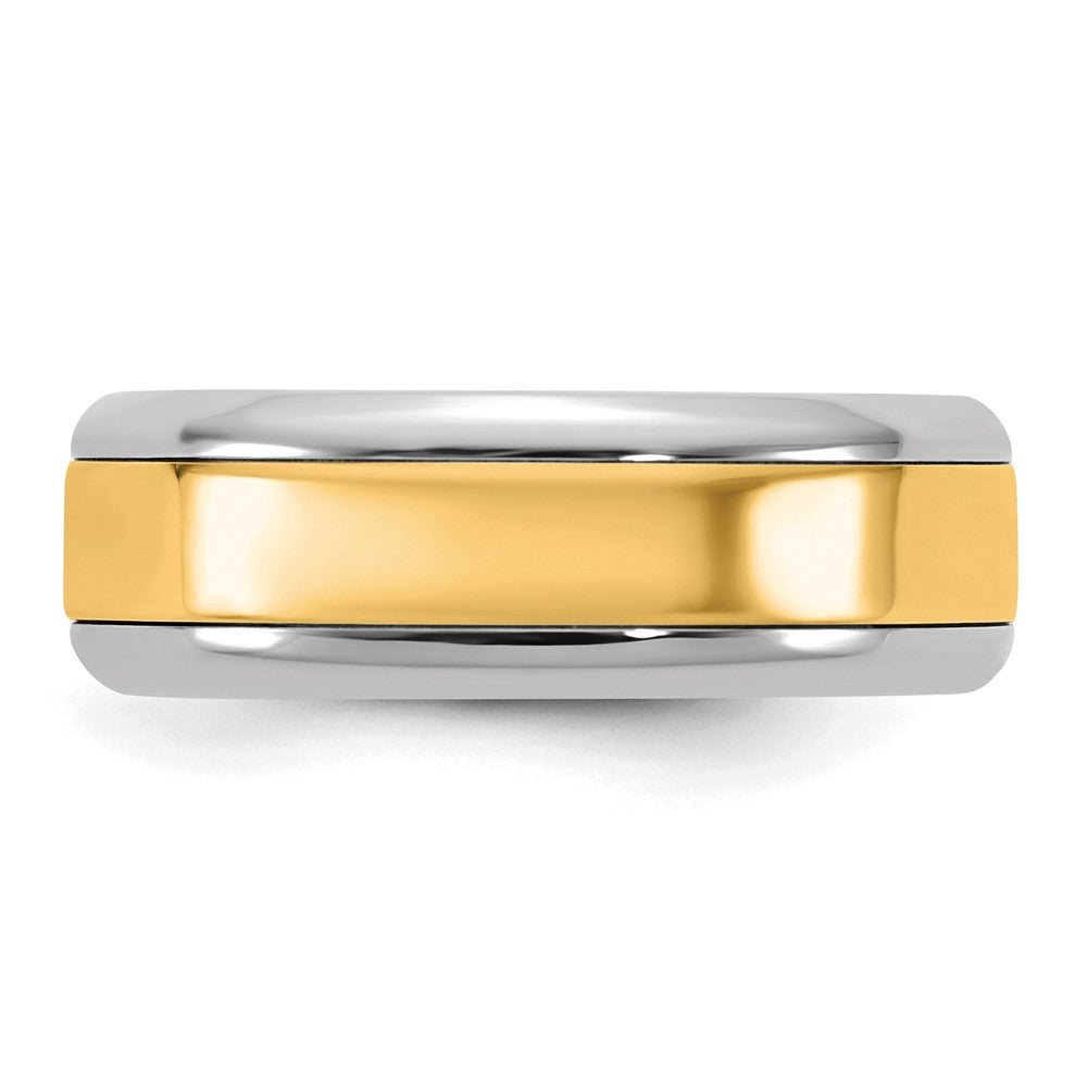 14k Two-Tone W/Y 7mm Beveled Edge Wedding Band Size 9