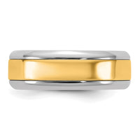 14k Two-Tone W/Y 7mm Beveled Edge Wedding Band Size 9