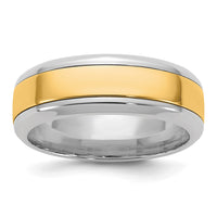14k Two-Tone W/Y 7mm Beveled Edge Wedding Band Size 11.5