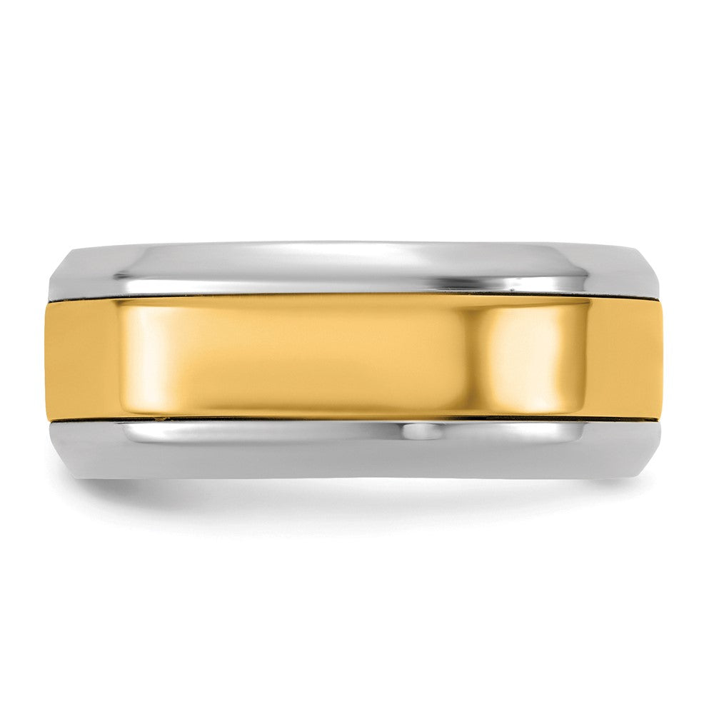 14k Two-Tone W/Y 8mm Beveled Edge Wedding Band Size 13