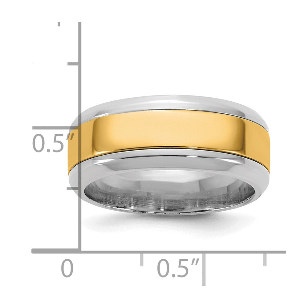 14k Two-Tone W/Y 8mm Beveled Edge Wedding Band Size 12