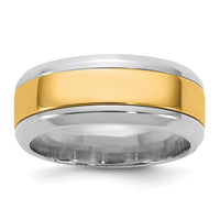 14k Two-Tone W/Y 8mm Beveled Edge Wedding Band Size 11