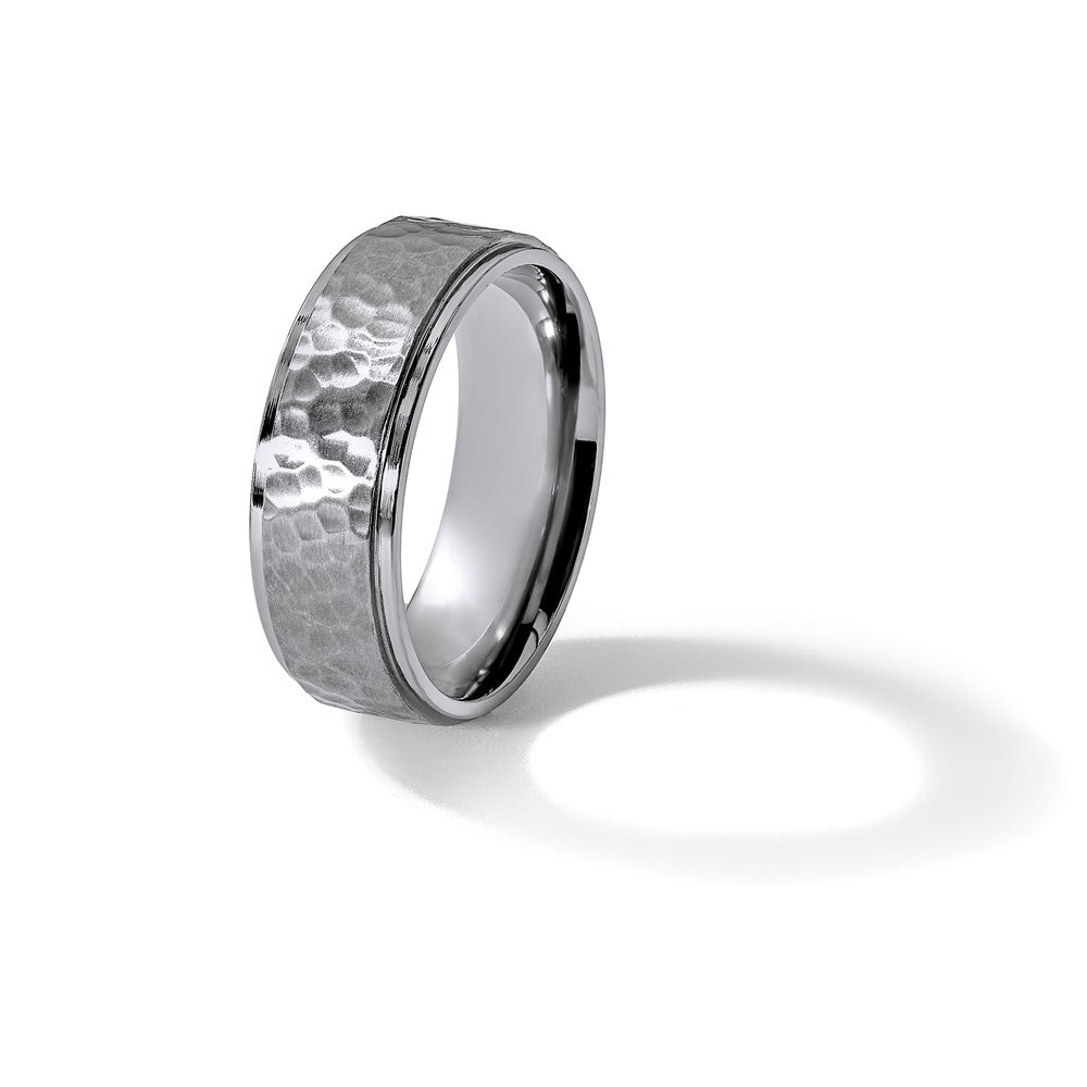 Tantalum Brushed and Polished Hammered 8mm Beveled Edge Band