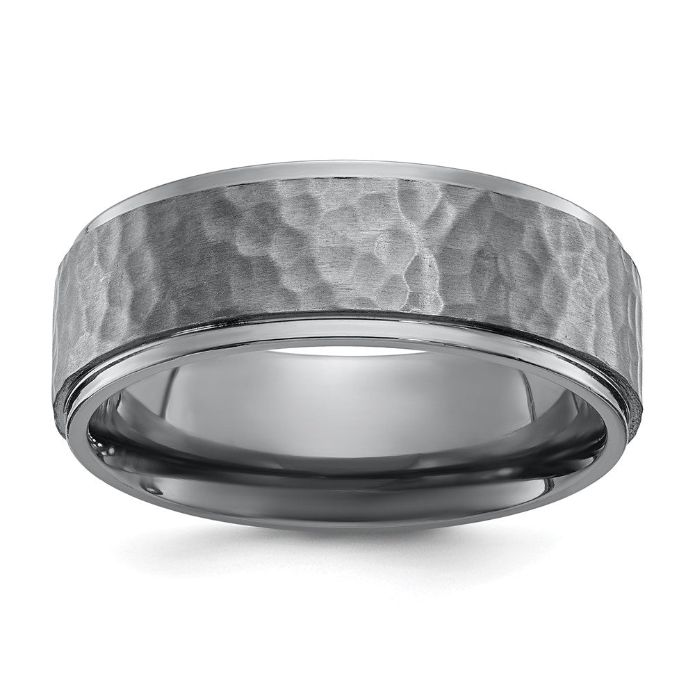 Tantalum Brushed and Polished Hammered 8mm Beveled Edge Band