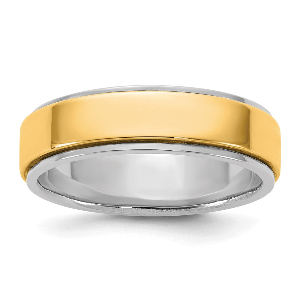 14k Two-Tone W/Y 6mm Step Edge Wedding Band Size 7.5