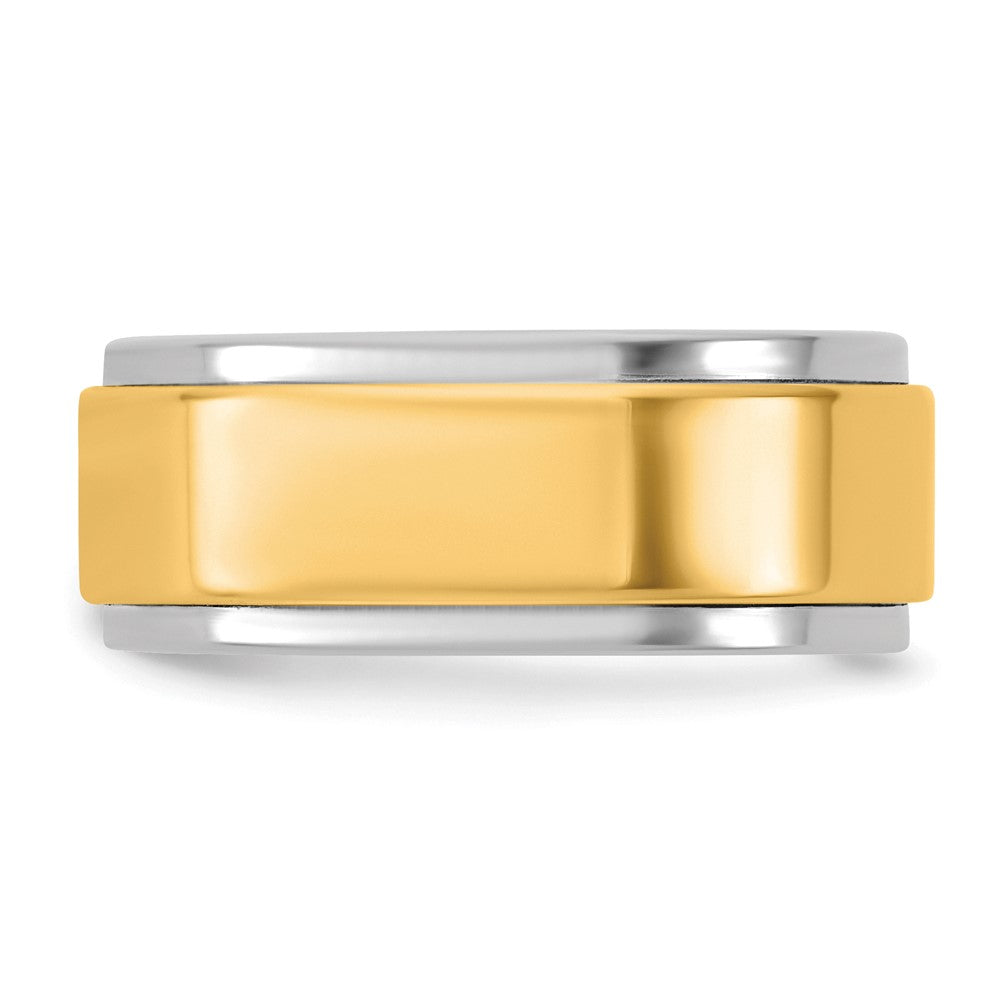 14k Two-Tone W/Y 8mm Step Edge Wedding Band Size 11