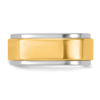 14k Two-Tone W/Y 8mm Step Edge Wedding Band Size 7