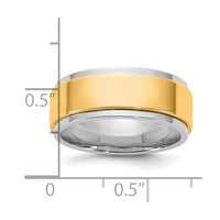 14k Two-Tone W/Y 8mm Step Edge Wedding Band Size 12