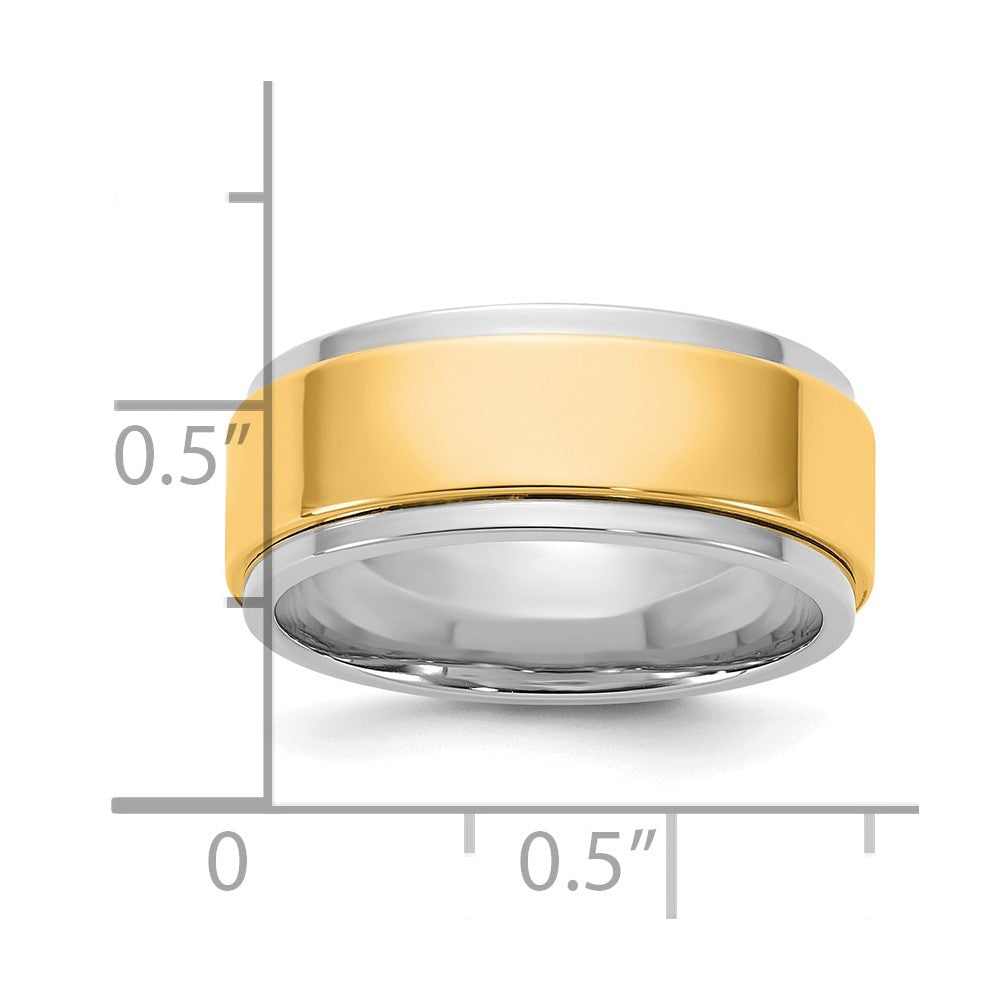 14k Two-Tone W/Y 8mm Step Edge Wedding Band Size 11