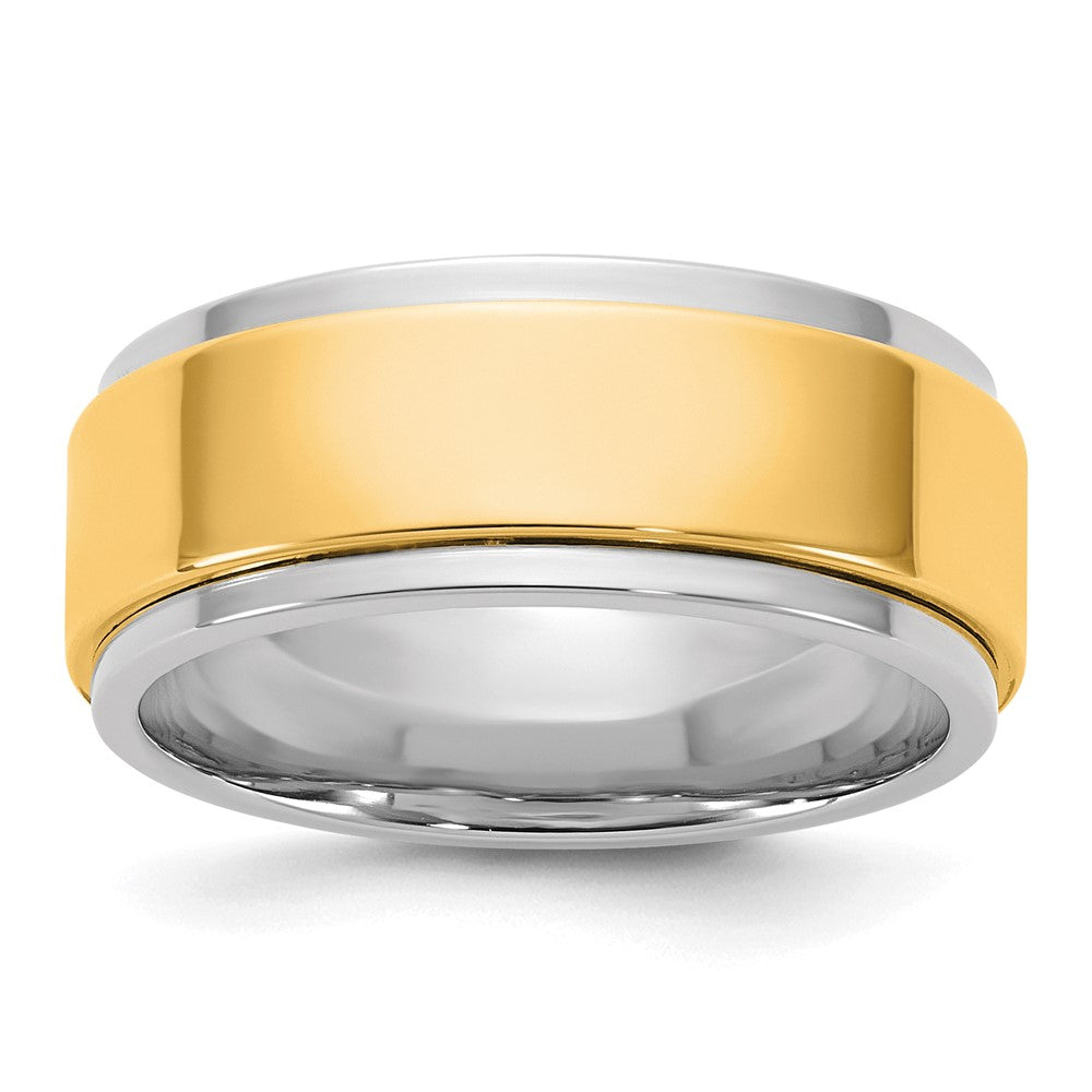 14k Two-Tone W/Y 8mm Step Edge Wedding Band Size 8.5